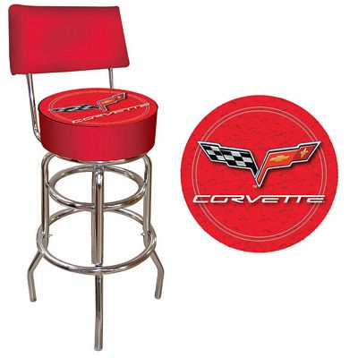 CORVETTE C6 PADDED BAR STOOL WITH BACK - RED