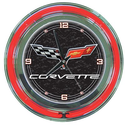 CORVETTE C6 NEON WALL CLOCK - 14 INCH DIAMETER - BLACK