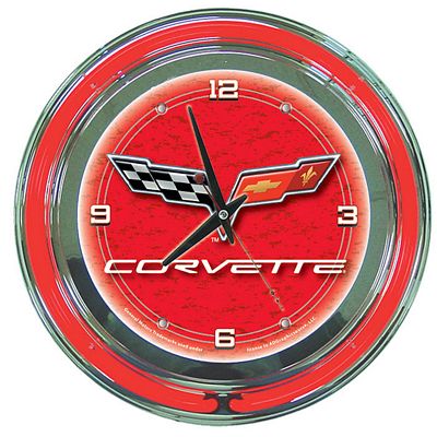 CORVETTE C6 NEON WALL CLOCK - 14 INCH DIAMETER - RED