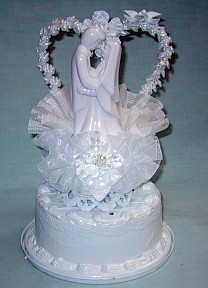 Porcelain Bride And Groom Under Heart With Doves White Cake Top Ornament