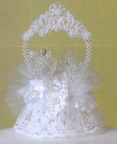 GLASS LOVE BIRDS AND PEARLS WEDDING CAKE TOP