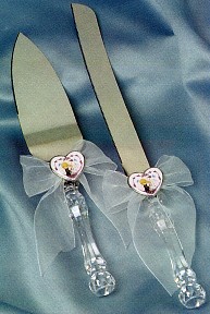 PRECIOUS MOMENTS CAKE KNIFE AND SERVER SET